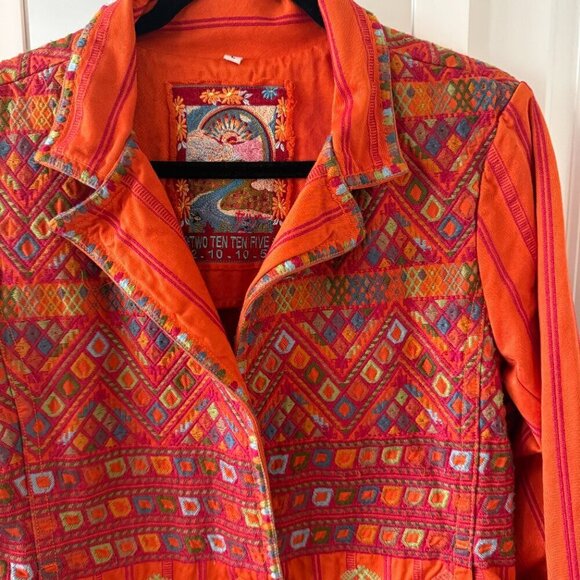 Johnny Was Biya Embroidered Jacket Size Large Color Orange - Picture 3 of 7